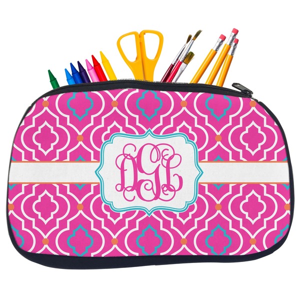 Custom Colorful Trellis Neoprene Pencil Case - Medium w/ Monogram