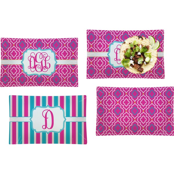 Custom Colorful Trellis Set of 4 Glass Rectangular Lunch / Dinner Plate (Personalized)