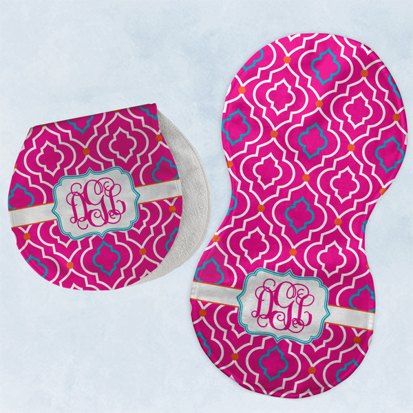 Custom Colorful Trellis Burp Pads - Velour - Set of 2 w/ Monogram