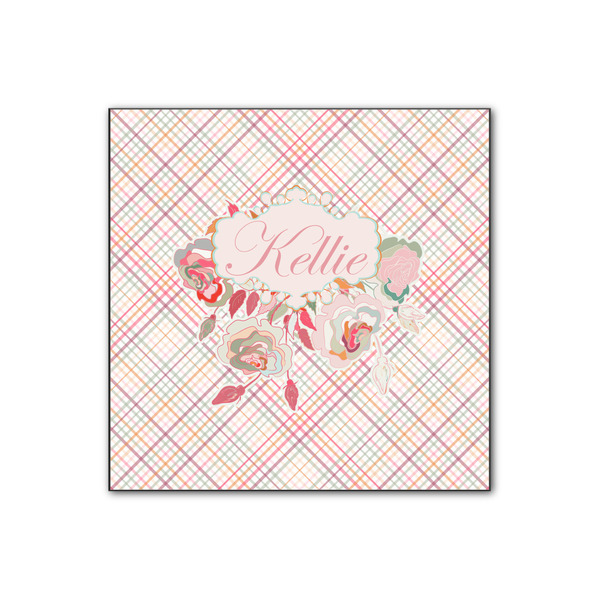 Custom Modern Plaid & Floral Wood Print - 12x12 (Personalized)