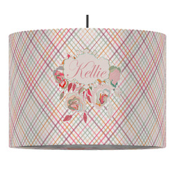 Modern Plaid & Floral Drum Pendant Lamp (Personalized)