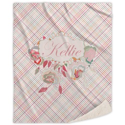 Modern Plaid & Floral Sherpa Throw Blanket - 50"x60" (Personalized)