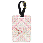 Modern Plaid & Floral Metal Luggage Tag w/ Name or Text