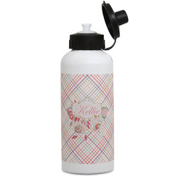 Modern Plaid & Floral Water Bottles - Aluminum - 20 oz - White (Personalized)