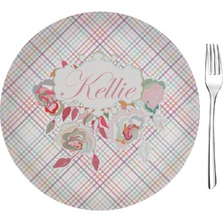 Modern Plaid & Floral Glass Appetizer / Dessert Plate 8" (Personalized)
