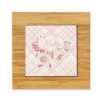 Modern Plaid & Floral Bamboo Trivet with Ceramic Tile Insert (Personalized)