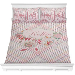 Modern Plaid & Floral Comforter Set - Full / Queen (Personalized)