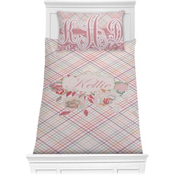 Modern Plaid & Floral Comforter Set - Twin XL (Personalized)