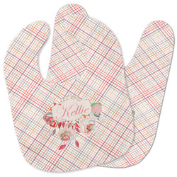 Modern Plaid & Floral Baby Bib w/ Name or Text