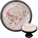 Modern Plaid & Floral Cabinet Knob (Black) (Personalized)