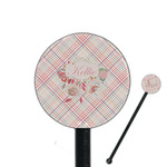 Modern Plaid & Floral 5.5" Round Plastic Stir Sticks - Black - Double Sided (Personalized)