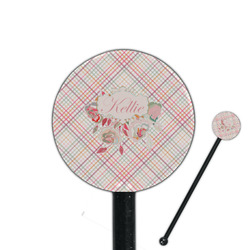 Modern Plaid & Floral 5.5" Round Plastic Stir Sticks - Black - Single Sided (Personalized)