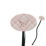 Modern Plaid & Floral 7" Oval Plastic Stir Sticks - Black - Single Sided (Personalized)