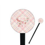 Modern Plaid & Floral 7" Round Plastic Stir Sticks - Black - Single Sided (Personalized)