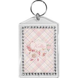 Modern Plaid & Floral Bling Keychain (Personalized)