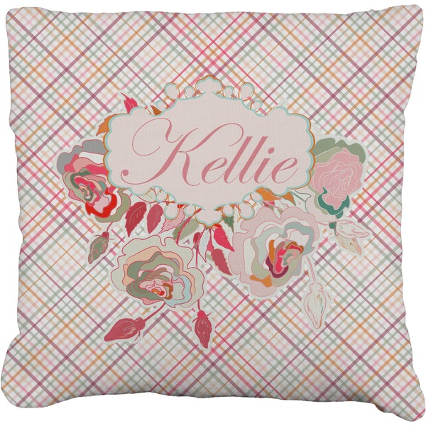 Custom Modern Plaid & Floral Faux-Linen Throw Pillow 18" (Personalized)