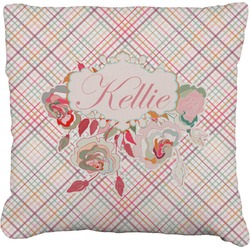 Modern Plaid & Floral Faux-Linen Throw Pillow 20" (Personalized)