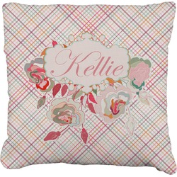 Modern Plaid & Floral Faux-Linen Throw Pillow (Personalized)