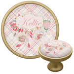 Modern Plaid & Floral Cabinet Knob - Gold (Personalized)