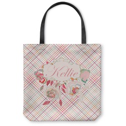Modern Plaid & Floral Canvas Tote Bag - Large - 18"x18" (Personalized)