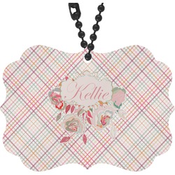 Modern Plaid & Floral Rear View Mirror Charm (Personalized)