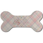 Modern Plaid & Floral Ceramic Dog Ornament - Front w/ Name or Text