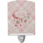 Modern Plaid & Floral Ceramic Night Light (Personalized)