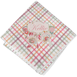 Modern Plaid & Floral Cloth Cocktail Napkin - Single w/ Name or Text