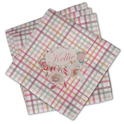 Modern Plaid & Floral Cloth Cocktail Napkins - Set of 4 w/ Name or Text