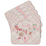 Modern Plaid & Floral Cork Coaster - Set of 4 w/ Name or Text