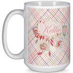 Modern Plaid & Floral 15 Oz Coffee Mug - White (Personalized)