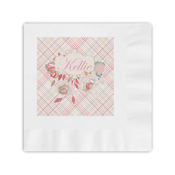 Custom Modern Plaid & Floral Coined Cocktail Napkins (Personalized)