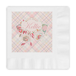 Modern Plaid & Floral Embossed Decorative Napkins (Personalized)