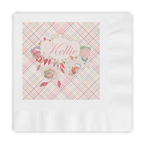 Custom Modern Plaid & Floral Embossed Decorative Napkins (Personalized)