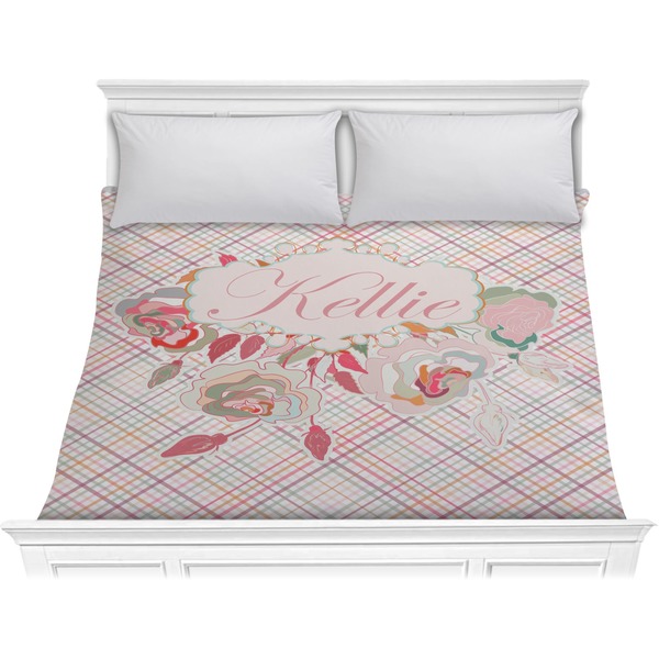 Custom Modern Plaid & Floral Comforter - King (Personalized)