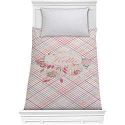Modern Plaid & Floral Comforter - Twin XL (Personalized)