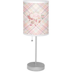 Modern Plaid & Floral 7" Drum Lamp with Shade Polyester (Personalized)