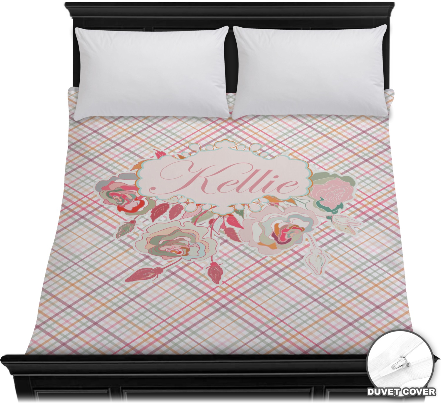 Modern Plaid Floral Duvet Cover Full Queen Personalized