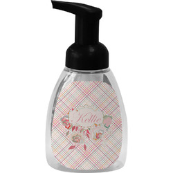 Modern Plaid & Floral Foam Soap Bottle - Black (Personalized)