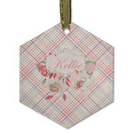 Modern Plaid & Floral Flat Glass Ornament - Hexagon w/ Name or Text