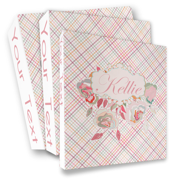 Custom Modern Plaid & Floral 3 Ring Binder - Full Wrap (Personalized)