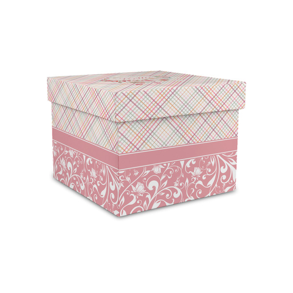 Custom Modern Plaid & Floral Gift Box with Lid - Canvas Wrapped - Small (Personalized)