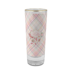 Modern Plaid & Floral 2 oz Shot Glass - Glass with Gold Rim (Personalized)