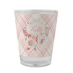 Modern Plaid & Floral Glass Shot Glass - 1.5 oz - Single (Personalized)