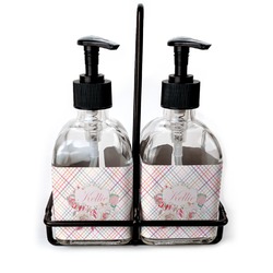 Modern Plaid & Floral Glass Soap & Lotion Bottle Set (Personalized)