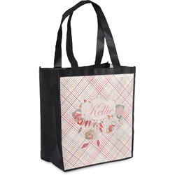 Modern Plaid & Floral Grocery Bag (Personalized)