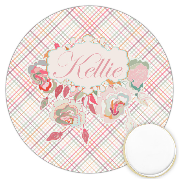 Custom Modern Plaid & Floral Printed Cookie Topper - 3.25" (Personalized)