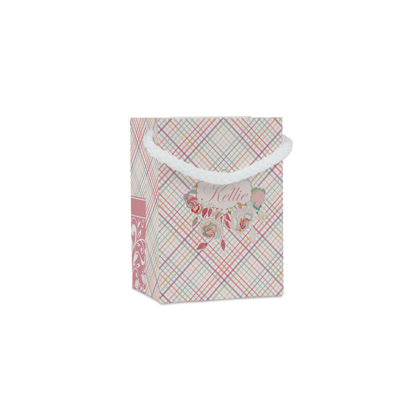 Custom Modern Plaid & Floral Jewelry Gift Bags - Matte (Personalized)