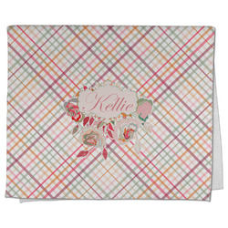 Modern Plaid & Floral Kitchen Towel - Poly Cotton w/ Name or Text