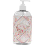 Modern Plaid & Floral Plastic Soap / Lotion Dispenser (16 oz - Large - White) (Personalized)